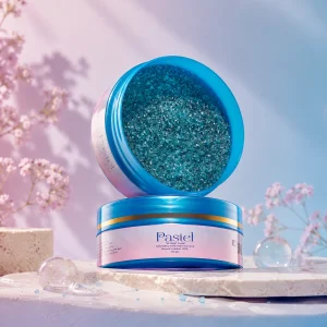 Luxury Blue Neela oily scrub by Pastel Naturals with exfoliating sugar crystals and pastel skincare styling