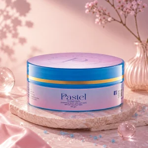 Pastel Naturals Blue Neela oily scrub jar with luxury pastel packaging and golden details