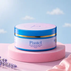 Luxury Moroccan Soap with Blue Neela product display with elegant pastel beauty styling